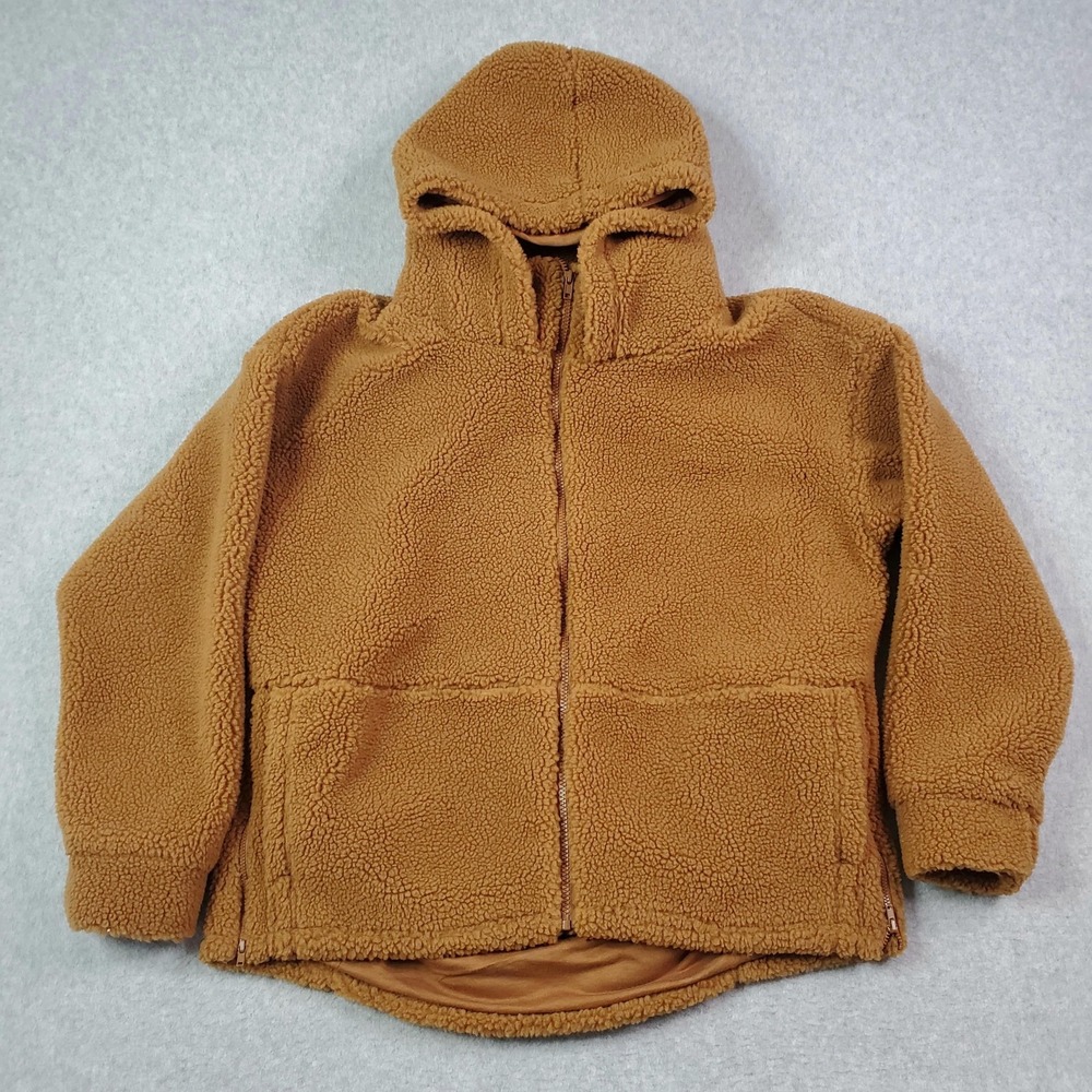 Fabletics Lotta Sherpa Jacket Womens Large Brown Hooded Cozy Full Zip Warm New